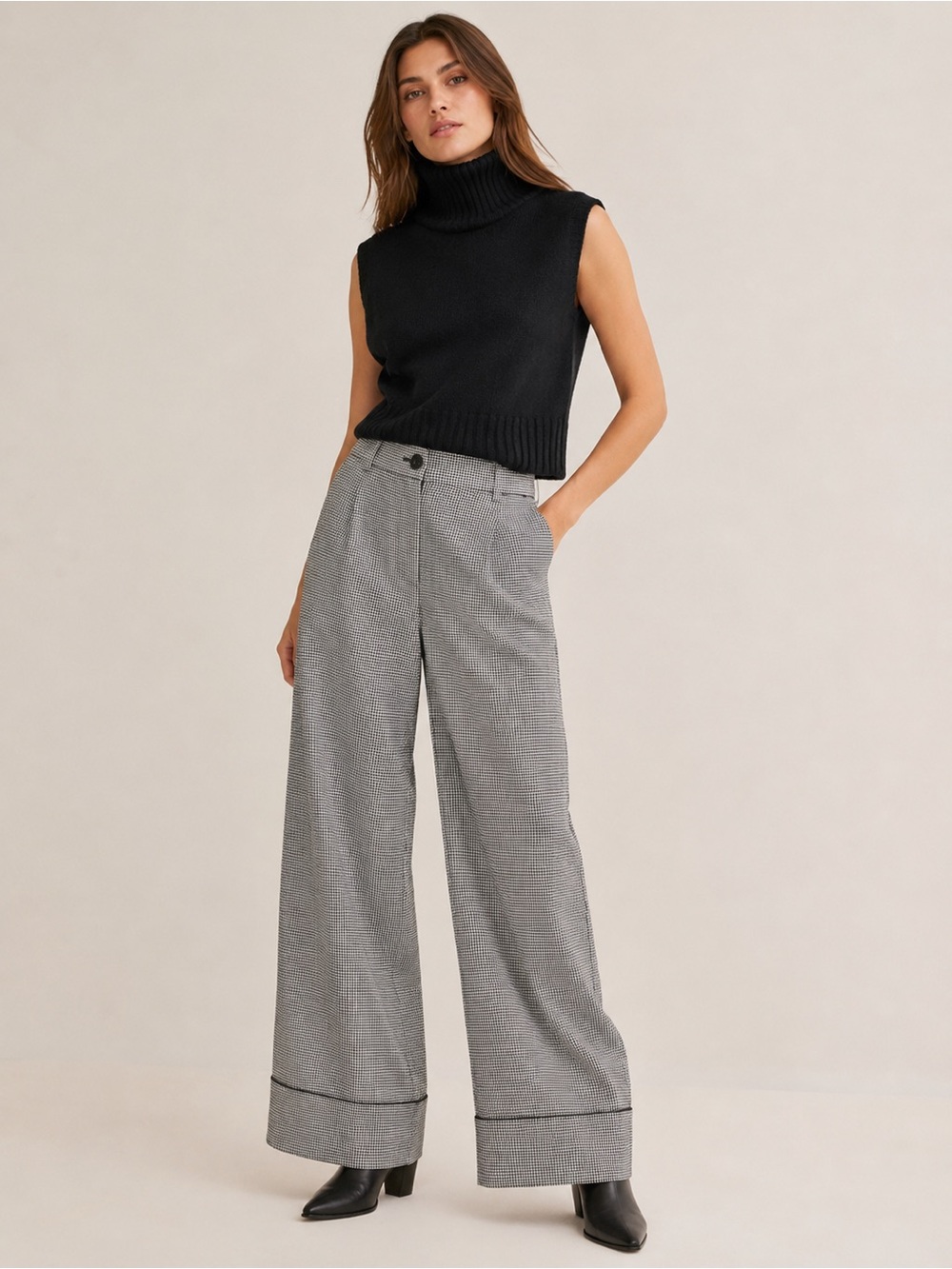 NWT Maeve Anthropologie Houndstooth Wide Leg Cuffed Pants Size 8